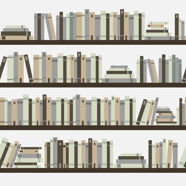 Buku tak berjahit, pola mulus dengan buku, rak buku perpustakaan, perpustakaan, toko buku, buku di rak di perpustakaan, buku datar, rak buku pola mulus dengan buku-buku - Stok Vektor
