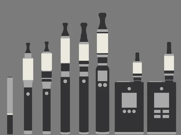 Elektronische Zigarette. Typen von Verdampfern. eingestellt. — Stockvektor