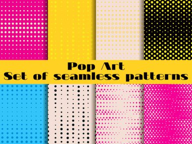 Dotted, Pop Art seamless pattern. Background in pop art style. Set backgrounds pattern. clipart