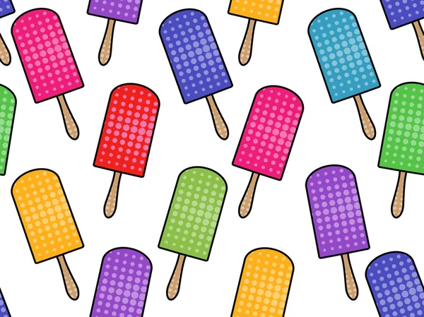 Ice cream seamless pattern in pop art style. Popsicle. Ice cream on a stick. Vector illustration. — Stock Vector