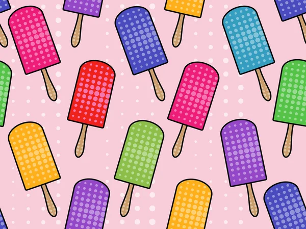 Ice cream seamless pattern in pop art style. Popsicle. Ice cream on a stick. Vector illustration. — Stock Vector