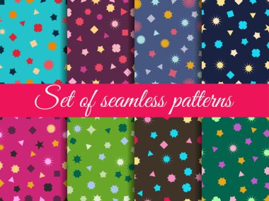 Dikişsiz geometrik desen. Geometrik kaos. Ambalaj kağıdı. Geometrik şekillerle kusursuz desen ayarlayın. Soyut arka plan.