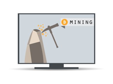 Bitcoin madenciliği. Bitcoin madencilik ekipmanları. Bitcoin madencilik bilgisayarı. Vektör.