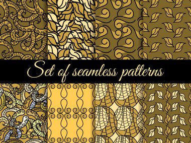 Kusursuz desenler el çizilmiş, sorunsuz arka planlar, elle çizilmiş karalamalar sorunsuz desen kümesi. Vektör çizimi.