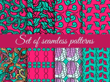 Kusursuz desenler el çizilmiş, sorunsuz arka planlar, elle çizilmiş karalamalar sorunsuz desen kümesi. Vektör çizimi.
