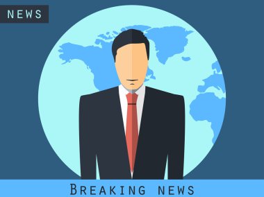 Anchorman masada oturuyor. Son dakika haberi, stüdyo muhabiri. Anchorman haber yayını. Haber spikeri.