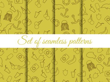 Dikişsiz yaz deseni. Yaz sorunsuz arka plan. Meyve ve yaz nesneleri ile yaz deseni.