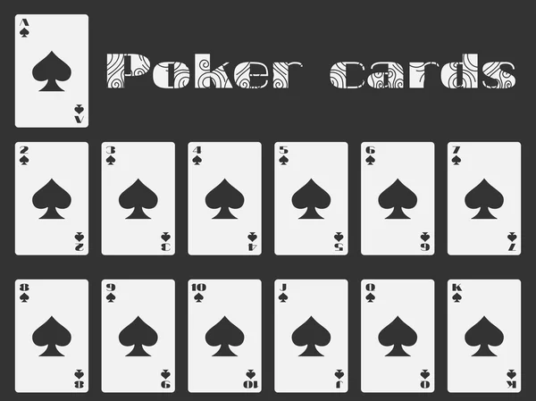 Cartas de poker, baralho de cartas, cartas de espadas terno. Cartas isoladas . — Vetor de Stock