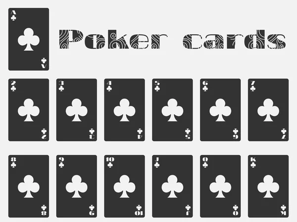 ポーカーカード、カードのデッキ、カードクラブスーツ。孤立したトランプ. — ストックベクタ