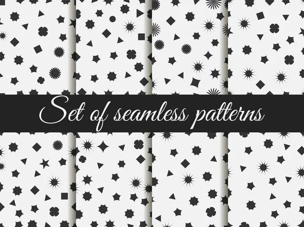 Seamless geometric pattern. Geometric chaos. Wrapping paper. Set seamless pattern with geometric figures. Squares, triangles, hexagons and stars. — Stock Vector