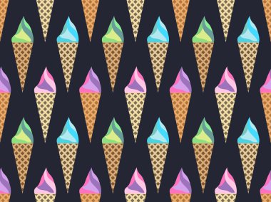 Dondurma koni seamless modeli, dondurma desen, dondurma, çikolata Dondurma külahı çeşit.