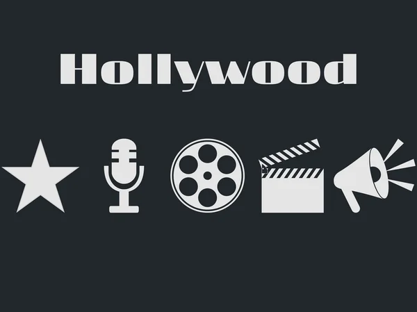 Set von Filmdesign-Elementen und Kino-Ikonen. hollywood icons set. Filmspule, Filmklöppel, Mikrofon. — Stockvektor