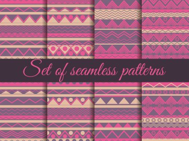 Etnik tarzda doku sorunsuz ayarlayın, kabile dikişsiz doku, hippi tarzı nda sorunsuz desen. Giysi, duvar kağıdı, yatak çarşafları, fayans, kumaş için desen. Vektör.