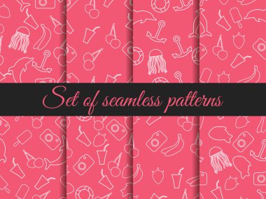 Dikişsiz yaz deseni. Yaz sorunsuz arka plan. Meyve ve yaz nesneleri ile yaz deseni.