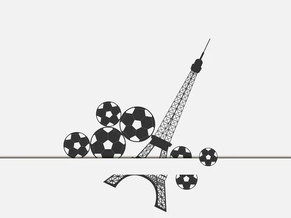 Tour Eiffel et ballon. Ballon de football et symbole de la France. Illustration vectorielle . — Image vectorielle