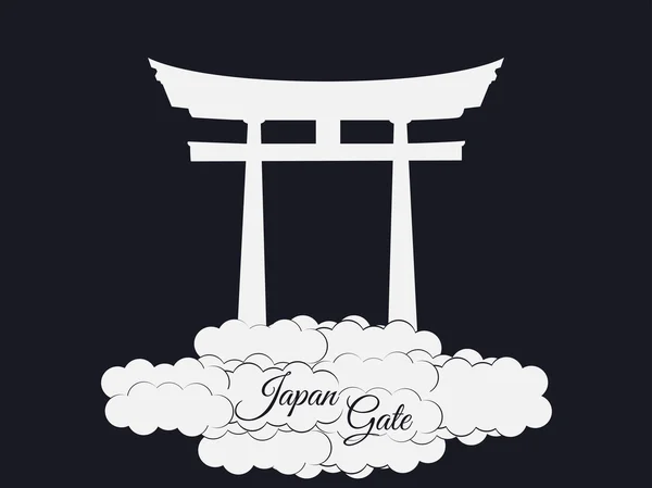 Japão portão isolado em fundo preto, portão torii, portão japonês. Porta Torii nas nuvens. Símbolo Japão . —  Vetores de Stock