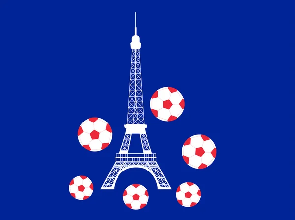 Torre Eiffel y pelota. Pelota de fútbol y símbolo de Francia. Ilustración vectorial . — Archivo Imágenes Vectoriales