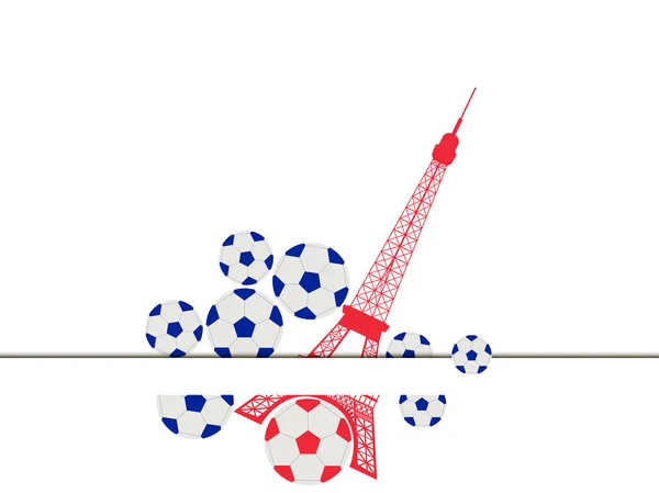 Torre Eiffel y pelota. Pelota de fútbol y símbolo de Francia. Ilustración vectorial . — Archivo Imágenes Vectoriales