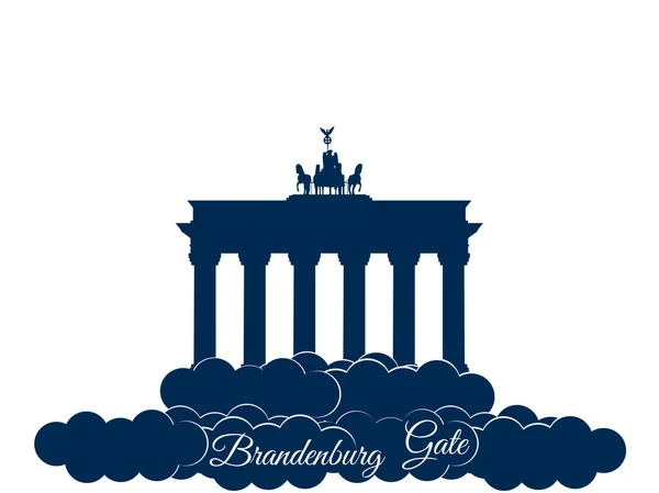 白背景上隔离的勃兰登堡门。勃兰登堡在云中。柏林和德国的象征. — 图库矢量图片