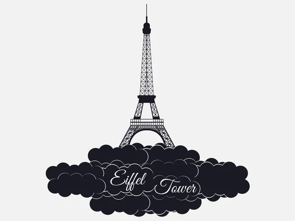 Eiffel toren geïsoleerd op witte achtergrond. Eiffel toren in de wolken. Bezienswaardigheden van Parijs en Frankrijk. — Stockvector