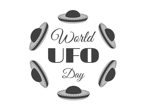 Giornata Mondiale degli UFO, pianeta e astronave. Piattino volante. Illustrazione vettoriale icona UFO . — Vettoriale Stock
