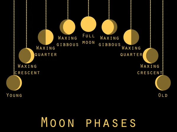 Las fases de la luna. Fase lunar. Etapas lunares. Ilustración vectorial . — Vector de stock