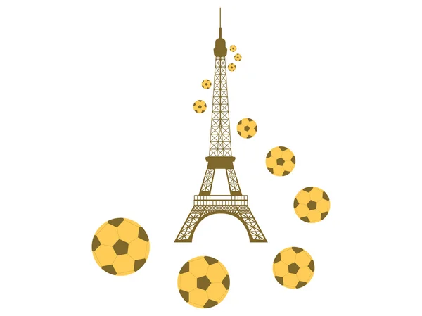 Torre Eiffel e bolas de futebol sobre fundo branco. Bolas de futebol e um símbolo da França. Ilustração vetorial . — Vetor de Stock