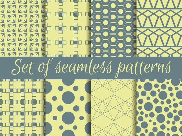 Set of geometric seamless patterns. Design with circles and lines. Vector. — Stock Vector