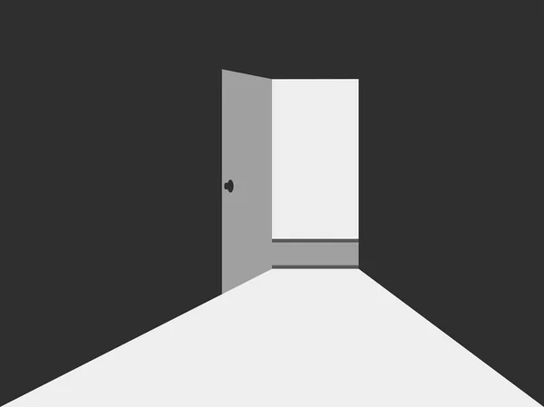 Puerta abierta con luz. Luz de la puerta abierta. Puerta abierta a una habitación oscura . — Vector de stock