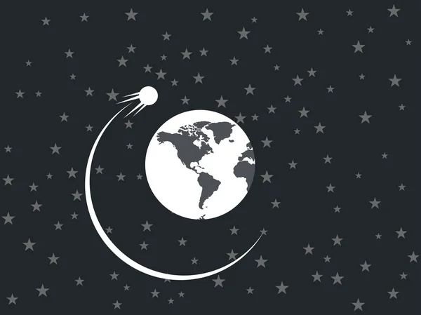 Le satellite tourne autour d'une planète dans l'espace. Illustration vectorielle . — Image vectorielle