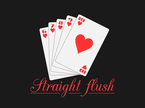 Straight flush playing cards, hearts suit. Poker hand. Vector illustration. — Stock Vector