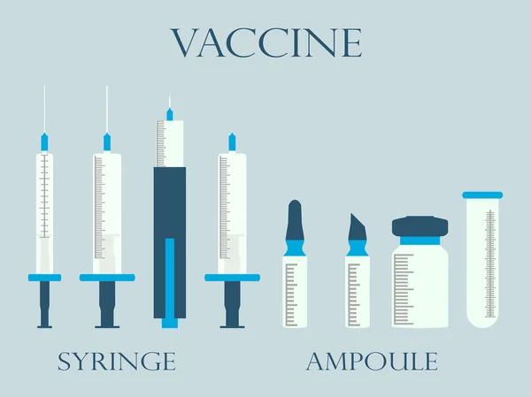 Syringe and vials. Syringe and ampules. Vaccine. Set icons in line style. Vector. — Stockvector