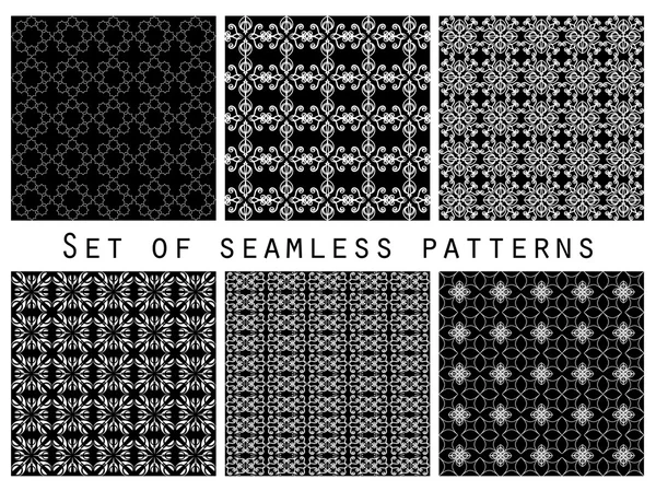 Geometrische nahtlose Muster schwarz und weiß gesetzt. Vektorillustration. — Stockvektor