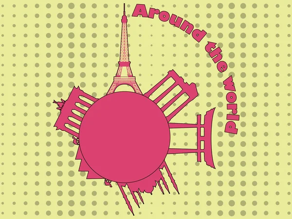 Voyages et tourisme. Partout dans le monde. Attractions architecturales sur la planète, fond dans le style pop art. Illustration vectorielle . — Image vectorielle