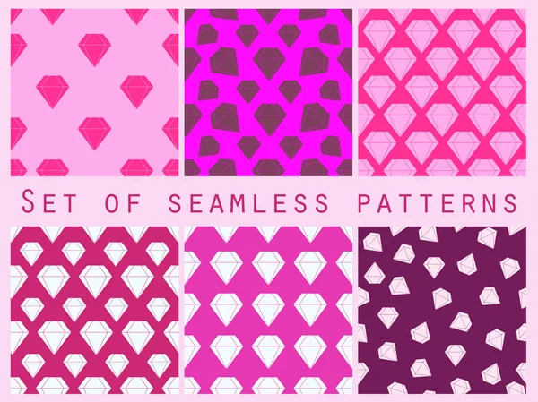 Jewelry. Set of seamless patterns with diamonds. The faceted diamond. The pattern for wallpaper, bed linen, tiles, fabrics, backgrounds. Vector illustration. — Stock Vector