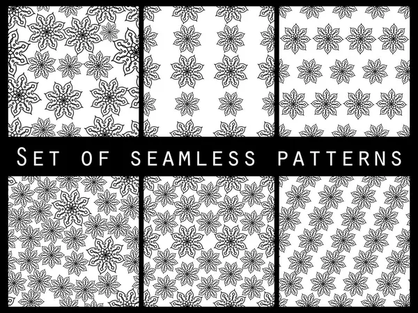 Floral black and white seamless pattern set. For wallpaper, bed linen, tiles, fabrics, backgrounds. Vector illustration. — Stock Vector