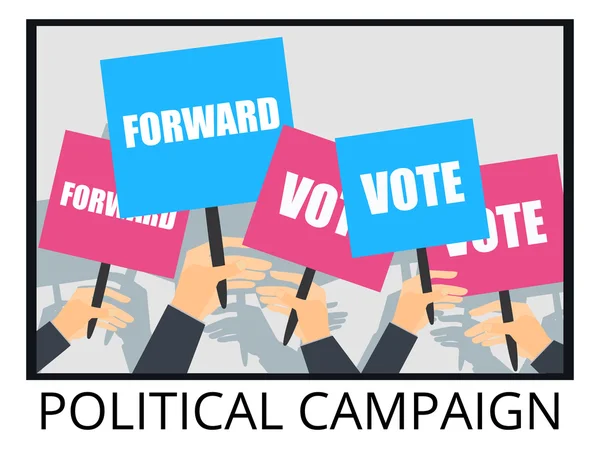 Rally apoio para a eleição do candidato. Campanha eleitoral. Os eleitores apoiam, pessoas com cartazes. Ilustração vetorial . —  Vetores de Stock