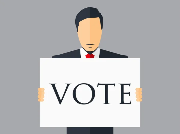 Man with a banner, a candidate in the elections with a poster in his hands. Vector illustration. — Stock Vector