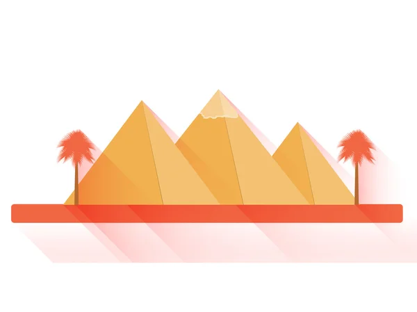 Egipskich piramid w płaski z długich cieni na białym tle. Krajobraz z egipskich piramid. Ilustracja wektorowa. — Wektor stockowy