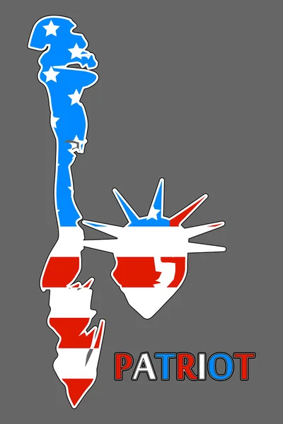 Statue des Freiheitsabzeichens. Patriotentag. Freiheitsstatue in den Farben der US-Flagge. Vektorillustration. — Stockvektor