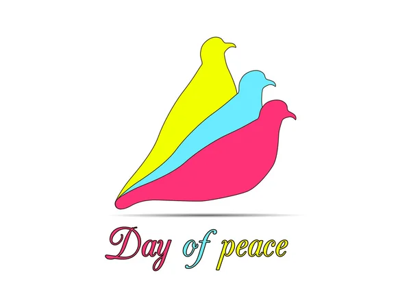 白い背景に色付きの鳩。鳩のロゴ。国際平和の日。ベクトルイラスト. — ストックベクタ
