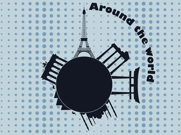 Voyages et tourisme. Partout dans le monde. Attractions architecturales sur la planète, fond dans le style pop art. Illustration vectorielle . — Image vectorielle