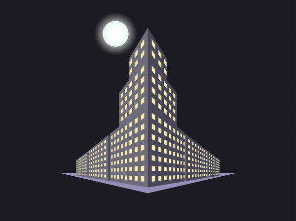 Gebäude in der Perspektive, der Mond in der Nacht. die Umrisse der Häuser, die Stadt in 3D. Vektorillustration. — Stockvektor