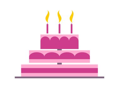 Beyaz bir arka plan üzerinde düz bir tarzda Kek. Pembe düğün pastası. Vektör çizimi.