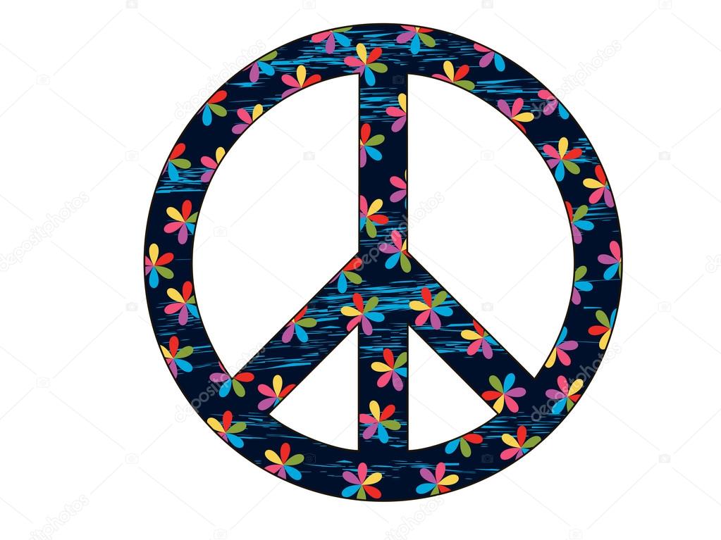 Peace Symbol with flowers. Isolated on a white background. Elements grunge style. Vector illustration.
