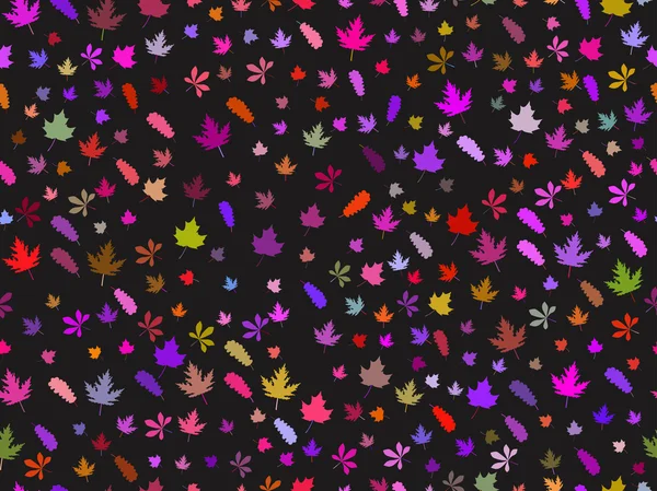 Motif sans couture avec des feuilles d'automne sur un fond noir. Feuilles colorées. Illustration vectorielle . — Image vectorielle