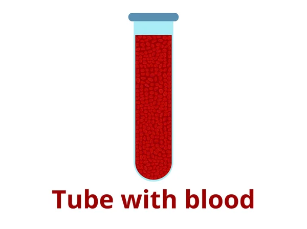 एक सपाट शैली में एक सफेद पृष्ठभूमि पर रक्त के साथ परीक्षण ट्यूब। वेक्टर चित्र . — स्टॉक वेक्टर