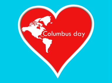 Kolomb Günü çıkartmaları kalp. Poster kalp ve kıta ile. Vektör çizim.