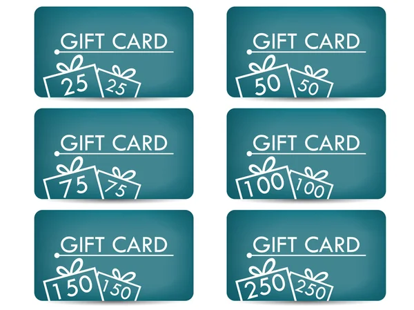 Gutschein mit Geschenkbox. realistische Geschenkkarte mit einem Farbverlauf Hintergrund. Reihe von Vektorillustrationen. — Stockvektor