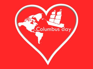 Kolomb Günü etiket kalp. Poster kalp ve gemi ile. Vektör çizim.